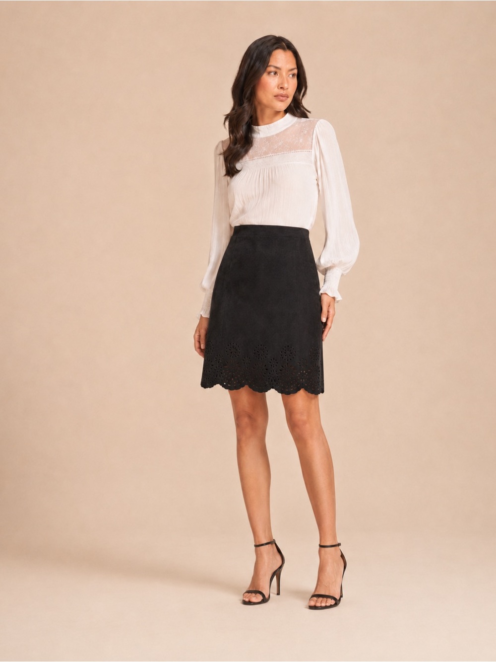 New Solitaire Vegan Suede Scalloped Cutout Skirt